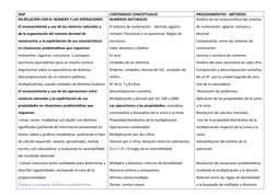 NAP
CONTENIDOS CONCEPTUALES
PROCEDIMIENTOS - MÉTODOS
EN RELACIÓN CON EL NÚMERO Y LAS OPERACIONES
El reconocimiento y uso de l