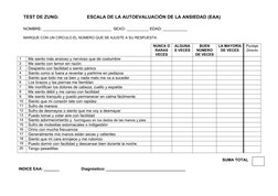TEST DE ZUNG:                      ESCALA DE LA AUTOEVALUACIÓN DE LA ANSIEDAD (EAA)
NOMBRE: _______________________________