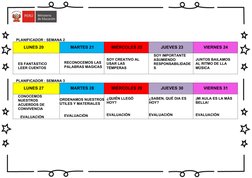 PLANIFICADOR : SEMANA 2
LUNES 20
MARTES 21 
MIÉRCOLES 22
JUEVES 23
VIERNES 24
ES FANTÁSTICO 
LEER CUENTOS
RECONOCEMOS LAS 
PA