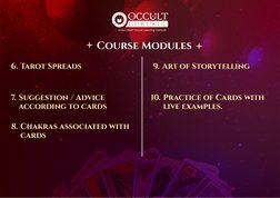  Tarot Spreads
 Suggestion / Advice 
according to cards (https://occultgurukul.com/tarot-card-reading-course/)
/ Chakras