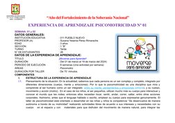 “Año del Fortalecimiento de la Soberanía Nacional”
EXPERIENCIA DE APRENDIZAJE PSICOMOTRICIDAD Nº 01
SEMANA: 01 y 02
DATOS GE