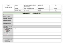 Grade 7 MATATAG Lesson Plan Template | PDF