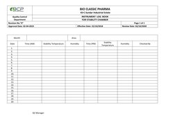 Stability Chamber Log Book Format | PDF