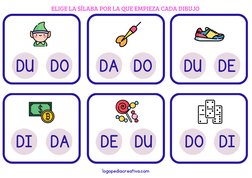 ELIGE LA SÍLABA POR LA QUE EMPIEZA CADA DIBUJO
logopediacreativa.com
DU DO
DA DO
DU DE
DI
DA
DE DU
DO DI
