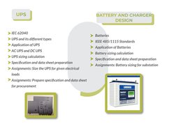 IEC 62040
UPS and its different types
Application of UPS
AC UPS and DC UPS
UPS sizing calculation
Speciﬁcation and data sheet