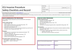Iuc Checklist ICU Invasive Procedure Safety Checklist | PDF | Intensive Care Unit ...