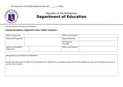 (Enclosure No. 7 to DepEd Memorandum No. ______ s. 2023)
Republic of the Philippines
Department of Education
National Educato