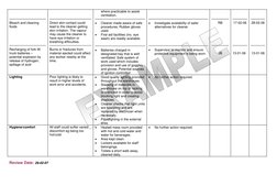 Bleach and cleaning 
fluids 
 
 
 
 
Recharging of fork lift 
truck batteries – 
potential explosion by 
release of hydro