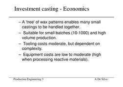 Production Engineering 3                                        
A De Silva
Investment casting - Economics
– A 'tree' of wax