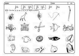 j02.
FECHA:
NOMBRE:
Escribe "ja, je, ge, ji, gi, jo, ju" según el nombre.
ja
je ge
ji gi
jo
ju
ja
