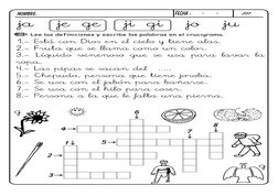 j07.
FECHa :
-
-
NOMBRE:
Lee las definiciones y escribe las palabras en el crucigrama.
1.- Está con Dios en el cielo y tiene
