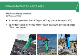 Page 9 
Breakers Medium & Heavy Range 
Medium & Heavy breakers 
(for heavy carriers) 
 
•
9 models “premium” from 900kg to 59