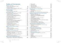 Table of Contents
Vehicle overviews
— Front and side vehicle area
6
— Rear vehicle area
8
— Driver's seat
8
— Centre console
