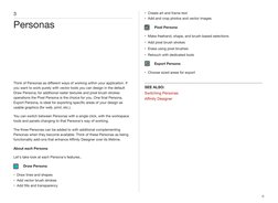 3
Personas
Think of Personas as different ways of working within your application. If
you want to work purely with vector too