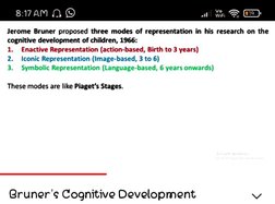 8:17 AM AO 
Jerome Bruner proposed three modes of representation in his research on the 
cognitive development of children, 1