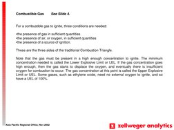 Asia Pacific Regional Office, Nov 2002
Combustible Gas
See Slide 4.
For a combustible gas to ignite, three conditions are nee