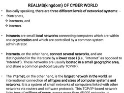REALMS(kingdom) OF CYBER WORLD
•
•
•
•
•
Basically speaking, there are three different levels of networked systems: --
intra