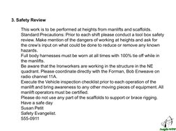 (http://www.insight-wfp.com/)3. Safety Review 
This work is to be performed at heights from manlifts and scaffolds. 
Standar