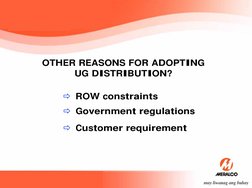 OTHER REASONS FOR ADOPTING 
UG DISTRIBUTION?
Ö ROW constraints
Ö Government regulations
Ö Customer requirement
