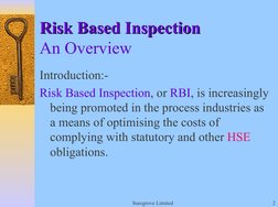 Suregrove Limited
2
Risk Based Inspection
Risk Based Inspection
An Overview
Introduction:-
Risk Based Inspection, or RBI, is