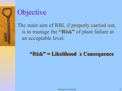 Suregrove Limited
9
Objective 
The main aim of RBI, if properly carried out,
is to manage the “Risk” of plant failure at 
an
