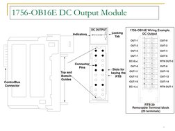 8 
1756-OB16E DC Output Module 
1756-OB16E Wiring Example 
DC Output 
OUT-0 
OUT-2 
OUT-4 
OUT-6 
RTN OUT-0 
OUT-8 
OUT-10 
O