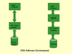 DL/I 
OS  Access 
methods  
 
Appl. 
Program 
OS  Access 
methods  
File or 
dataset 
Appl. 
Program 
Database  
IMS Software