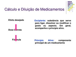 Cálculo e Diluição de Medicamentos 
   
Efeito desejado  
 
  
Dose Correta 
                                            
 
F