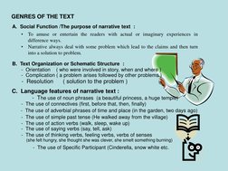 A.  Social Function /The purpose of narrative text  :  
B.  Text Organization or Schematic Structure  : 
-  Orientation    (