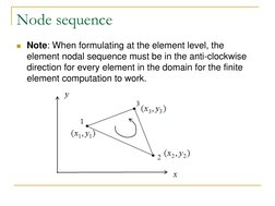 Node sequence 
Note: When formulating at the element level, the 
element nodal sequence must be in the anti-clockwise 
direc