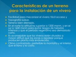 Facilidad para mecanizar el vivero: fácil acceso y 
Topografía suave. 
Terreno bien drenado. 
En el norte la altitud no s