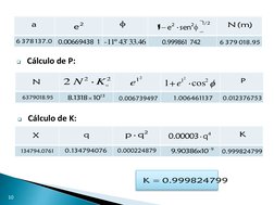 Cálculo de P: 
 
 
a
2
e
2
/
1
2
2 sen
e
1
)
m
(
N
Cálculo de K: 
 
 
N
2
2
2

K
N
2
1
e
2
1
cos
1
2
e
P
95
.
6379018
13
1