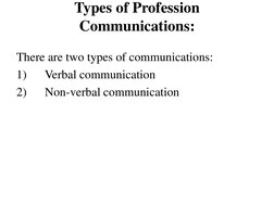 Types of Profession 
Communications: 
 
There are two types of communications: 
1)      Verbal communication 
2)      Non-ver