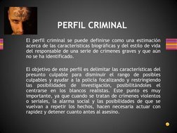 PERFIL CRIMINAL 
 
El perfil criminal se puede definirse como una estimación 
acerca de las características biográficas y del