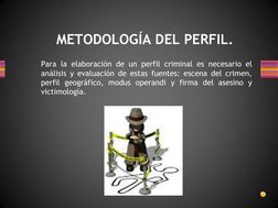 METODOLOGÍA DEL PERFIL. 
 
Para la elaboración de un perfil criminal es necesario el 
análisis y evaluación de estas fuentes: