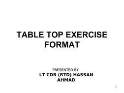 1
TABLE TOP EXERCISE 
FORMAT
PRESENTED BY 
LT CDR (RTD) HASSAN 
AHMAD
