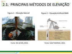 7 
2.1.  PRINCIPAIS MÉTODOS DE ELEVAÇÃO 
Figura 1 – Elevação Natural 
Fonte: OIL & GÁS, 2013. 
Fonte: GALP ENERGIA, 2011. 
Fi