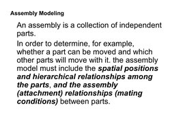 An assembly is a collection of independent 
parts.
In order to determine, for example, 
whether a part can be moved and which