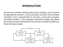 The primary controller maintains the primary variable y1 at its set point 
by adjusting the set point r2 of the secondary con