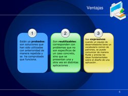 Ventajas  
1 
Están ya probados: 
son soluciones que 
han sido utilizadas 
con anterioridad de 
manera repetida y 
se  ha com