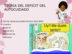 TEORIA DEL DEFICIT DEL 
AUTOCUIDADO 
Son las causas que pueden provocar dicho déficit. 
Cuando y  
    porque se  
    nece