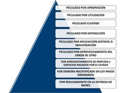 PECULADO POR APROPIACIÓN 
PECULADO POR UTILIZACIÓN 
PECULADO CULPOSO 
PECULADO POR DISTRACCIÓN 
PECULADO POR APLICACCIÓN