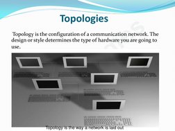 Topologies
   
 
    Topology is the configuration of a communication network. The 
design or style determines the type of ha