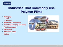 Oil, Chemicals and Agri (Caleb Brett Division)
March 2007
Industries That Commonly Use 
Polymer Films
• Packaging
–
Food
–
No