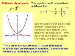 x
y
−
= 2
Reflected about y-axis
This equation could be rewritten in 
a different form:
x
x
x
y






=
=
=
−
2
1
2
1
2