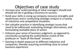 Objectives of case study 
• Increase your understanding of what managers should and 
should not do in guiding a business to s