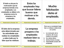 Entre los 
empleados hay 
que buscar lideres 
buenos que 
motiven a los 
demás. 
Mucha 
felicitación 
daña al 
empleado.