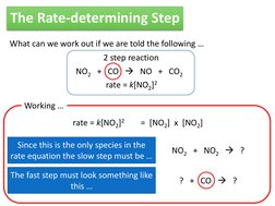 The Rate-determining Step 
NO2   +   CO      NO   +   CO2 
rate = k[NO2]2 
What can we work out if we are told the following