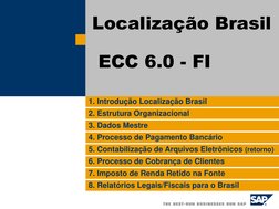 1. Introdução Localização Brasil 
2. Estrutura Organizacional 
3. Dados Mestre 
4. Processo de Pagamento Bancário 
5. Contabi