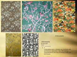 Chinoiserie
chinoiserie
ʃɪnˈwɑːzəәri/
noun
noun: chinoiserie
1. 1. 
a decorative style in Western art, furniture, and 
archit
